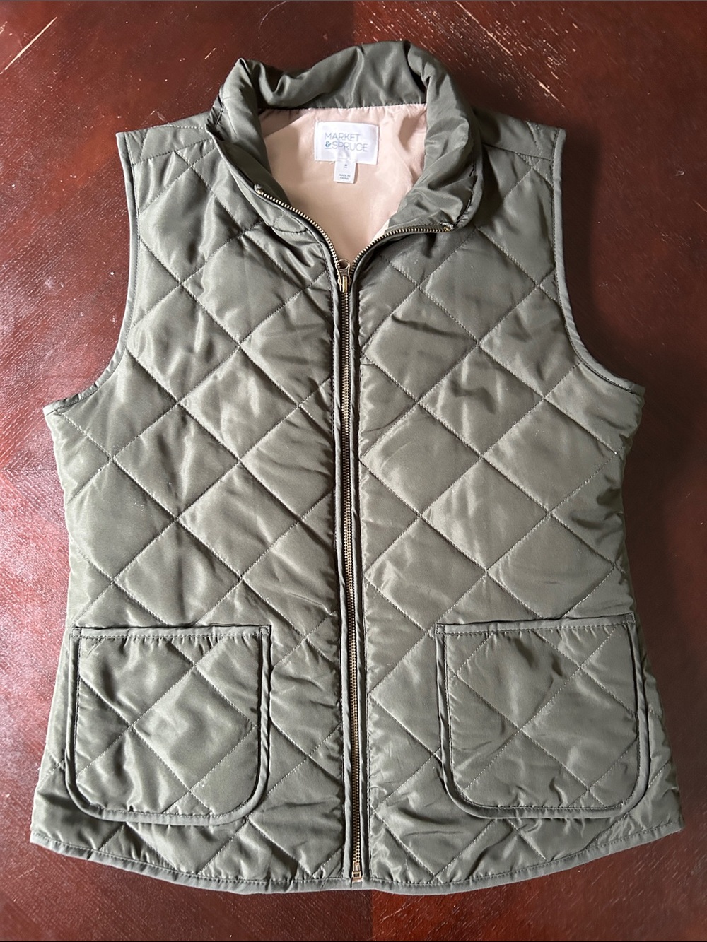 Market & Spruce Olive Quilted Sleeveless Vest